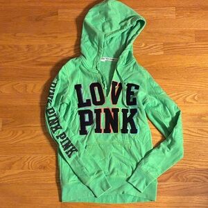 PINK Victoria's Secret Green Love Pink Hoodie
